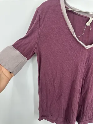 Free People Plum Ringer Shirt Size Small Boho V Neck thumbnail 4