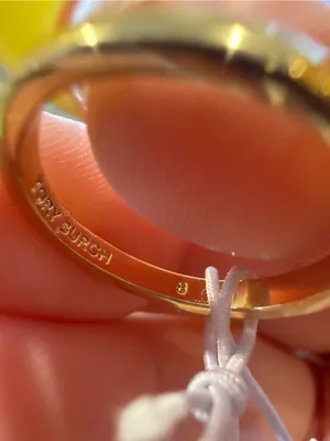 Tory Burch | Gold Plated Logo & Natural Purple Stone Ring | Size 8 thumbnail 4