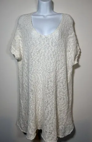 FREE PEOPLE Winter White Cream Cotton Dress Oversized‎ Sweater Short sleeve XS thumbnail 1