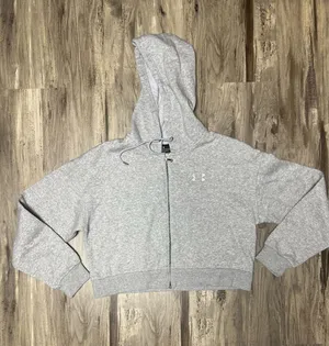 Under Armour Women's Gray Cropped Full Zip Hoodie Sweatshirt Loose Fit Large L thumbnail 1