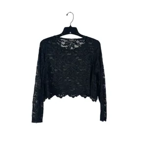 Sympli Women’s 10 Sheer Black Floral Lace Top Long Sleeve Cropped Scalloped Hem thumbnail 2