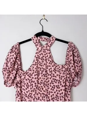Alexis Loele Off The Shoulder Halter Mini Dress S Pink Clover Choker Draped thumbnail 9