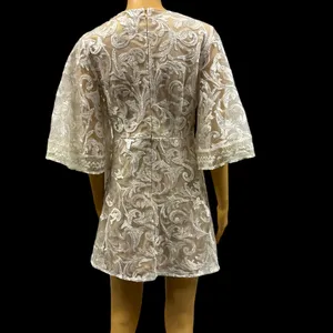 Lulus Celebration Hour Cream Lace Sequin Embroidered Zip Back Mini Dress Medium thumbnail 9