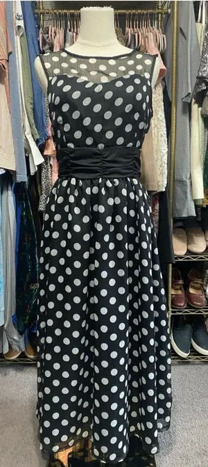 Lindy Bop Vintage Style Polka Dot Illusion Mesh Midi Swing Dress Black White thumbnail 1
