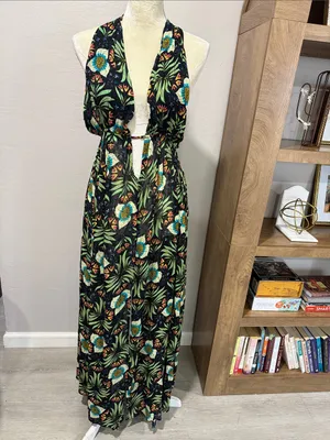 Brenda Quinn x Anthropologie Tropical Floral Resort Wear Halter Maxi Dress thumbnail 3