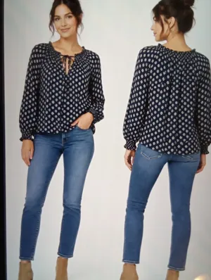 Faherty Emery Peasant Blouse Womens L gauze Boho Cottage Viscose Womens thumbnail 2