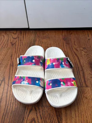 Crocs Womens Classic Graphic Two-Strap Slide Sandals Size 7 White - Multicolor thumbnail 2