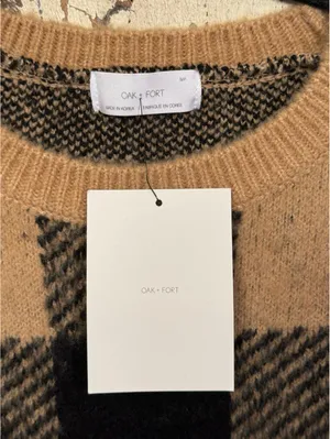 NWT Oak + Fort Checkered Crewneck Sweater Size Small Black & Tan thumbnail 3