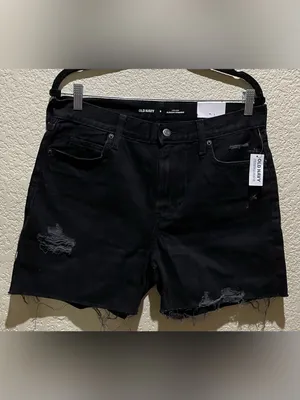 Old Navy High-Rise Slough straight 5” inseam black Distressed Denim shorts 8 thumbnail 2