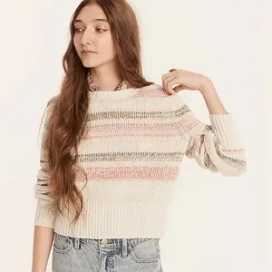 J. Crew Bouclé crewneck sweater in wide stripe (Sz L) Red Striped thumbnail 1