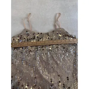 rue21 Womens Medium Champagne Gold Silver Sequin Striped Camisole Top Tank thumbnail 6