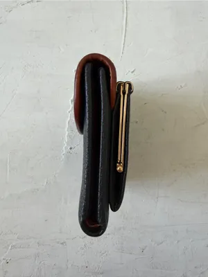 Vintage Dooney & Bourke Leather Card Wallet w/Kiss Lock Coin Purse Black & Brown thumbnail 2