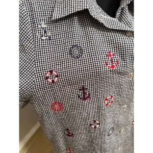 Vintage Bonworth Cottagecore Coastal Gingham Short Sleeve Button Up Embroidered thumbnail 3