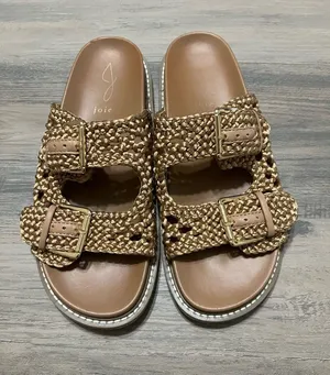 Joie Woman’s Gold Braided Buckle Summer Slide on Sandals Size 7.5M thumbnail 1