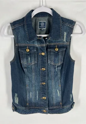 Boom‎ Boom Jeans Dark Wash Distressed Denim Vest Medium thumbnail 1
