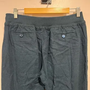 Love Tree Women Pants Linen Blend Navy Drawstring Capri Large thumbnail 6