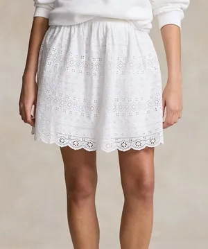 NWT POLO RALPH LAUREN Women’s Eyelet Cotton Mini Skirt White 8 thumbnail 1