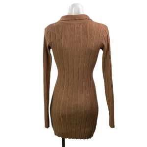 Isalis Women's Brown Long Sleeves Ribbed Button Front Bodycon Mini Dress Size S thumbnail 3