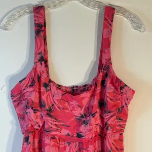 Fresh Produce Pink Floral Tropical Midi Dress XL Smocked Back 21937 Made in‎ USA thumbnail 3