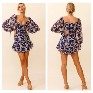 NWT Petal & Pup Navy Floral Mini Dress Size Small Long Sleeve Aline Ruffle thumbnail 2