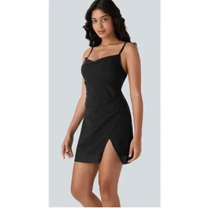 Brand New Halara Women's Size XS Black Mini Ruched Dress Athleisure thumbnail 2