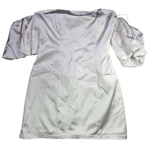 Abercrombie & Fitch Silver Satin Off the‎ Shoulder Puff Sleeve Mini Dress Large thumbnail 2