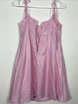Astr Pink Tie-Shoulder Mini Dress with Ruched Bodice Size M 100% Viscose thumbnail 8