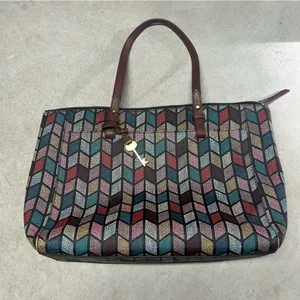 Fossil Women's Rachel Large Tote Bag Multicolor Chevron Zipper Top thumbnail 4