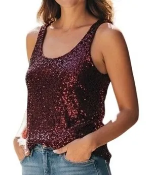 The Limited Sequin Tank Top Women XS Burgundy Sparkle Sleeveless‎ Party Glam thumbnail 1