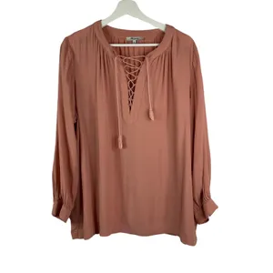 Madewell Size M Blouse‎ Lace Up Front Detail Long Sleeve Dusty Rose Top Women thumbnail 3