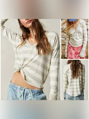 NWT Free People We The Free Sail Away Long Sleeve Tee - neutral combo - XS thumbnail 2