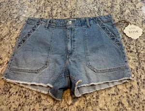 Knox Rose Blue Denim Shorts with Geometric Embroidered Trim thumbnail 1