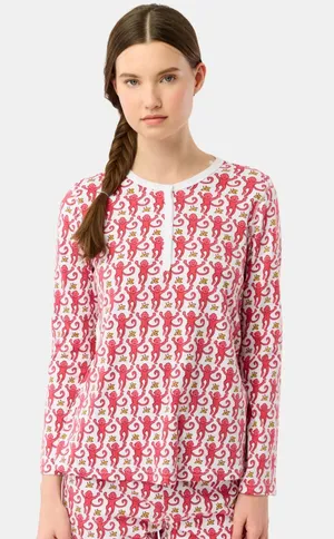 Roller Rabbit Monkey Pajama Top Pink Womens Medium New thumbnail 1