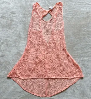 Womens Peach Bathing Suit Cover - Mesh Design Twist Keyhole Swim Cover Up thumbnail 1