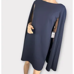Maggy London Navy Blue‎ Cape Sheath Cocktail Dress Boat Neck Mini NEW thumbnail 6