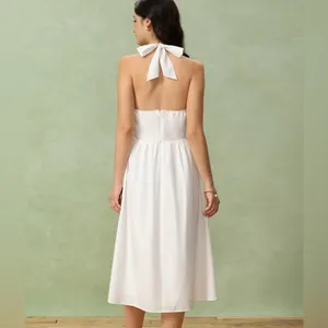 Rihoas White Embroidery A-Line Halter Midi Dress thumbnail 5