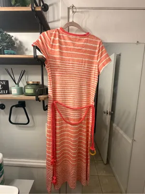 Tommy Bahama Orange & White Striped Short-Sleeve Maxi Dress with Rope Belt thumbnail 4
