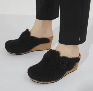 PAPILLIO by BIRKENSTOCK black teddy leather platform wedge clogs mules slip on shoes new thumbnail 8