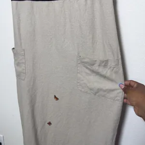VTG 90s Studio Ease Women Linen Maxi Dress Black Tan Zebra Butterfly Embroidered thumbnail 6