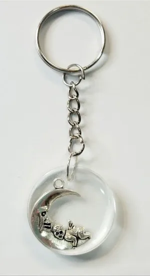 Silver Moon and Cupid Resin Keychain Handmade thumbnail 1