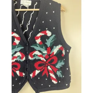 Vintage id Distinctions Christmas Sweater Vest Women’s L Candy Cane Embroidered thumbnail 3
