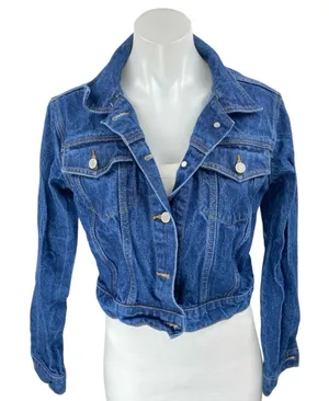 Brandy Melville Blue Long Sleeve Button Up Cropped Denim Jean Jacket Size S thumbnail 1
