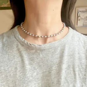 Handmade grunge y2k stainless steel big ball chain simple necklace💛 thumbnail 1