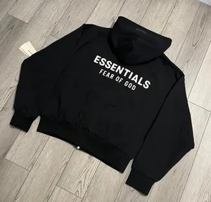 Essentials X small new black zipper white lettering fear of God hoodie thumbnail 1