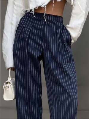 ✨Commense Pinstripe Pleated Wide-Leg Navy Sz Small Pants✨ thumbnail 2