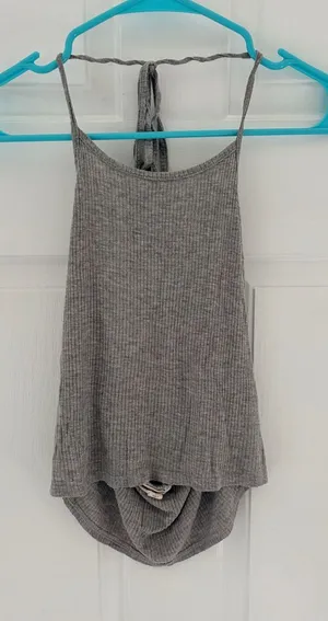 LA Hearts Women's Gray Ribbed Halter Tank Top thumbnail 1