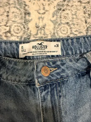 Hollister High-Rise Distressed Jean Shorts in Light Wash thumbnail 3