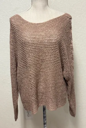 BILLABONG Brown Off-the-Shoulder Knit Sweater Size Large thumbnail 1