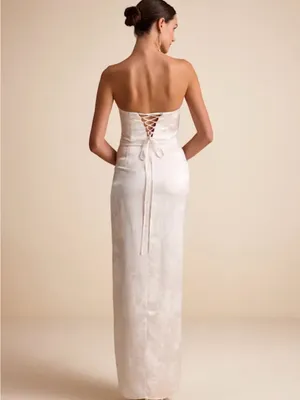 Lulu's Ivory Strapless Satin Twist Gown with High Slit thumbnail 3