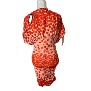 NWT Vertigo Polka Dots Printed V-Neck Short sleeve Ruched Bodycon Dress Size L thumbnail 6
